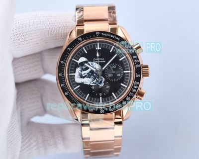 Replica Omega Speedmaster Rose Gold Black Chronograph Watch 44MM